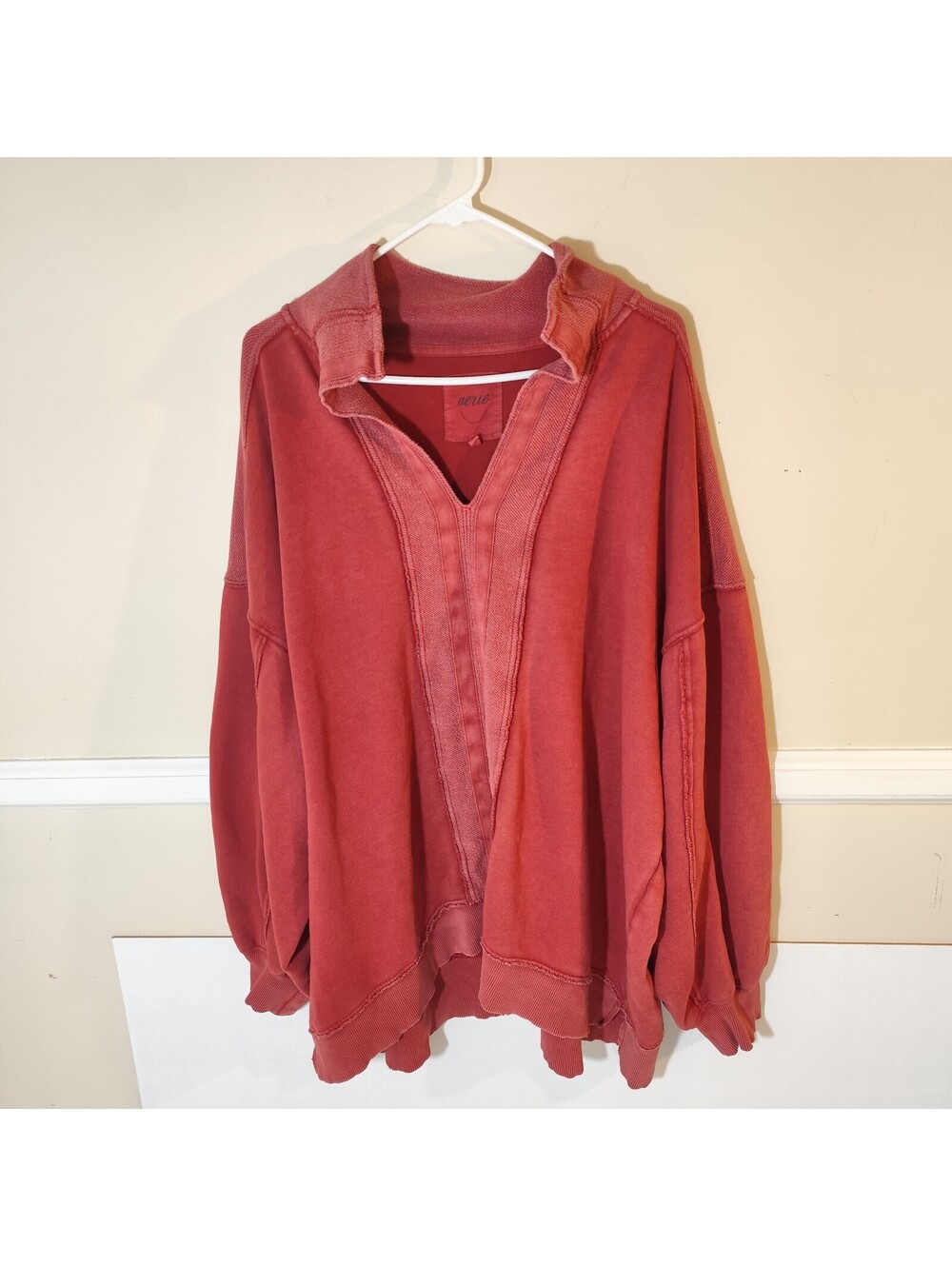 Aerie Women’s Pink Oversized V-Neck Pullover Sweatshirt Long Sleeve Size XXL